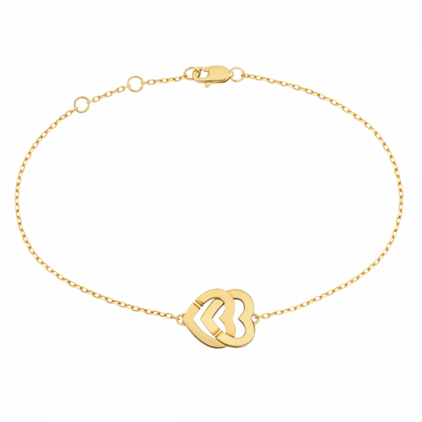 Bracelet sur chaîne Double Cœurs R10 or jaune