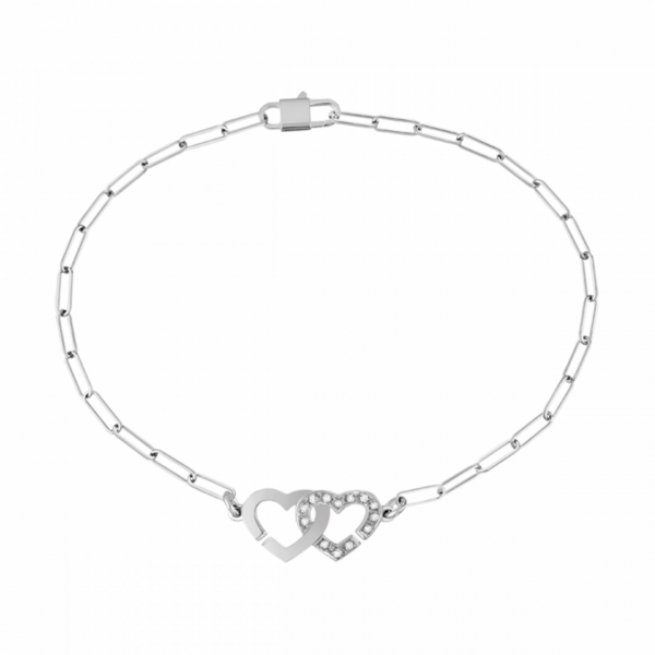 Bracelet Double Cœurs R9 or blanc et diamants